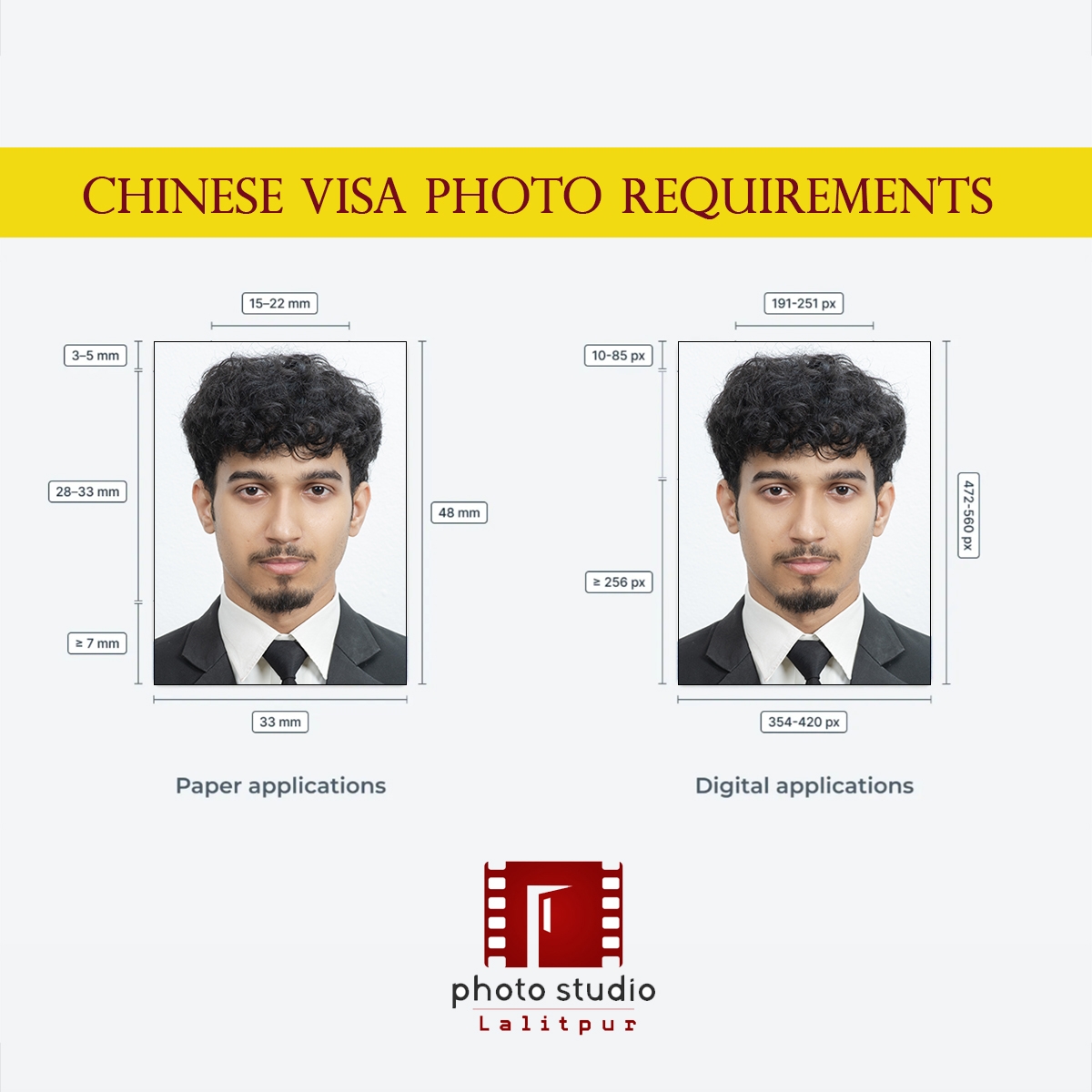 Official China & Tibet (Kailash Mansarovar) Visa Photography (33×48mm)