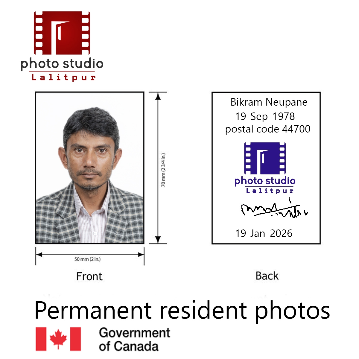Canada PR & Visa Photos (50×70mm)